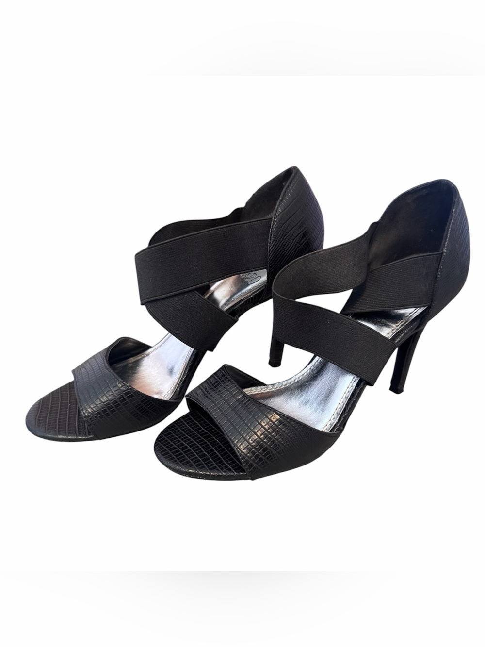 Impo Black Crisscross Elastic Strap Open Toe Heels Size 7